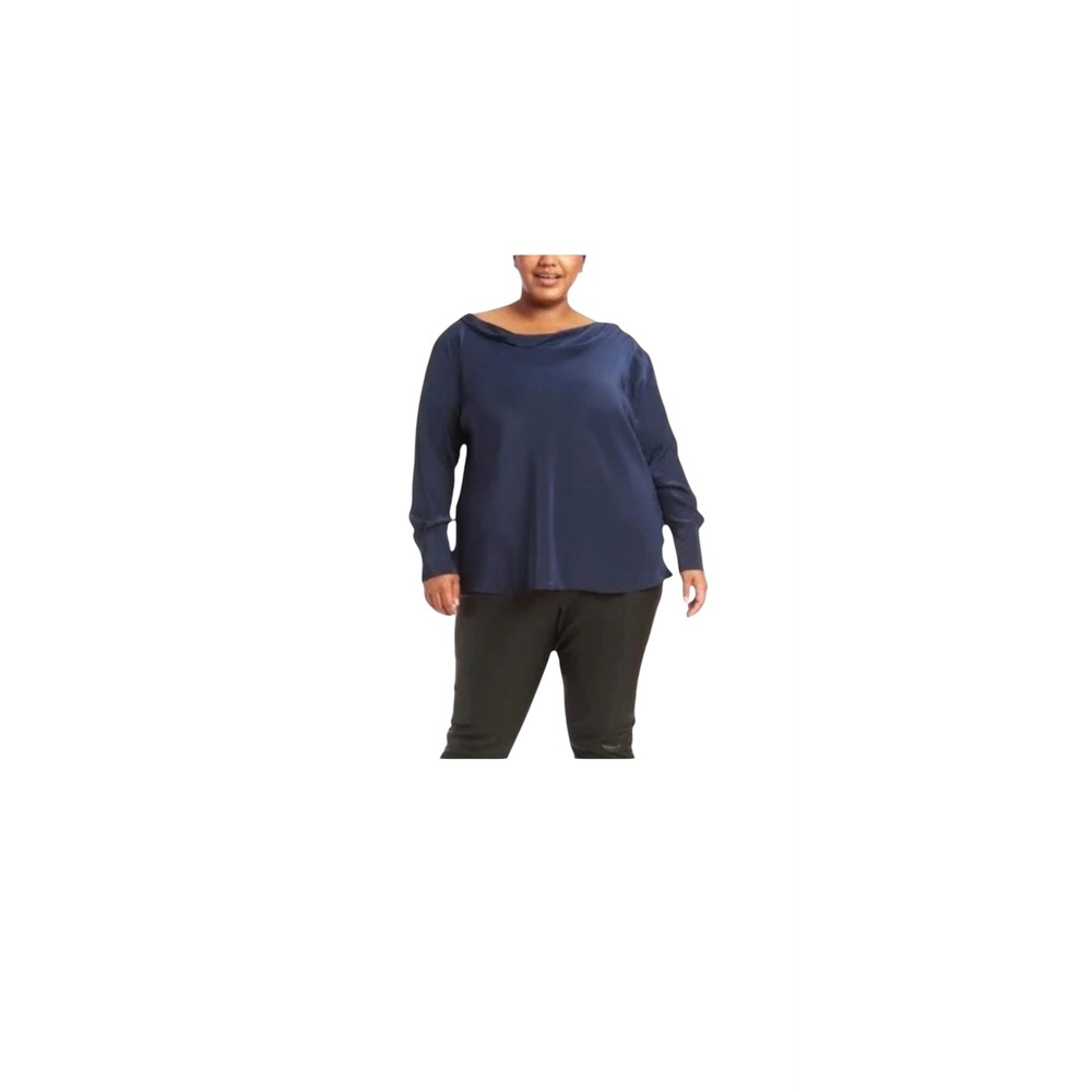 Pari Passu Poet Bias Top Womens 4D Navy New Silk Cowl Neck Poet Bias Top